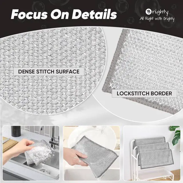 Alt view image 3 of 6 - Orighty Dish Cloths for Washing Dishes, 12 Pack Metal Dish Rags, 7"x8" | Multipurpose Wire Dishwashing Rag, Non-Scratch Wire Cleaning Cloths, Powerful Dishcloth Rag Scrubber for Kitchen, Cookware