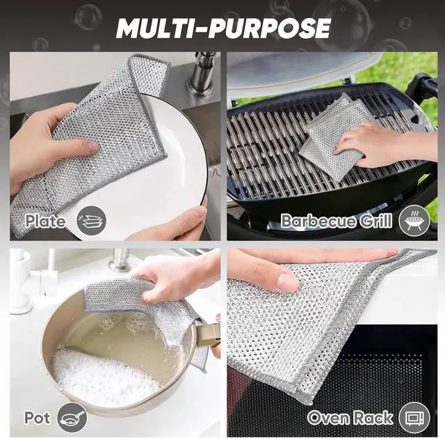 Alt view image 6 of 6 - Orighty Dish Cloths for Washing Dishes, 12 Pack Metal Dish Rags, 7"x8" | Multipurpose Wire Dishwashing Rag, Non-Scratch Wire Cleaning Cloths, Powerful Dishcloth Rag Scrubber for Kitchen, Cookware