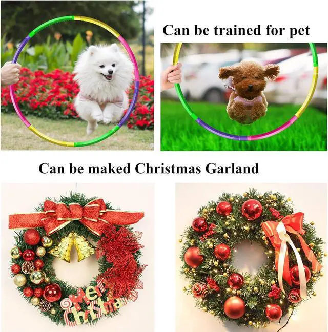 Alt view image 3 of 7 - Toy Color Hoop and Jump Rope for Kids, Detachable & Size Adjustable Plastic Colourful Exercise Hoop for Boys and Girls Party Games, Gymnastics, Dog Agility Equipment, Christmas Wreath