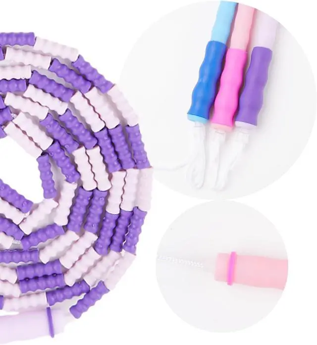 Alt view image 3 of 5 - Beaded Bamboo-Segment Jump Rope - Durable PVC Skipping Rope with Anti-Slip Handle, Tangle-Free Design & Adjustable Length for Beginners