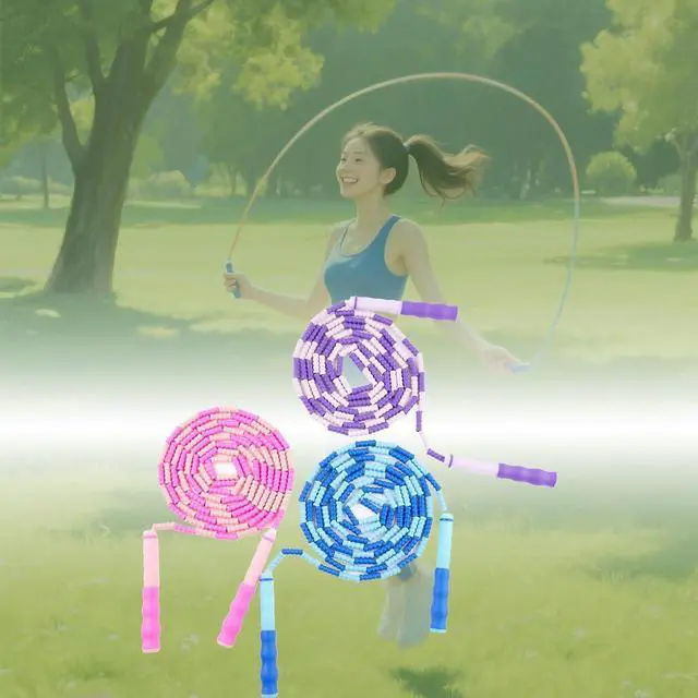 Alt view image 5 of 5 - Beaded Bamboo-Segment Jump Rope - Durable PVC Skipping Rope with Anti-Slip Handle, Tangle-Free Design & Adjustable Length for Beginners