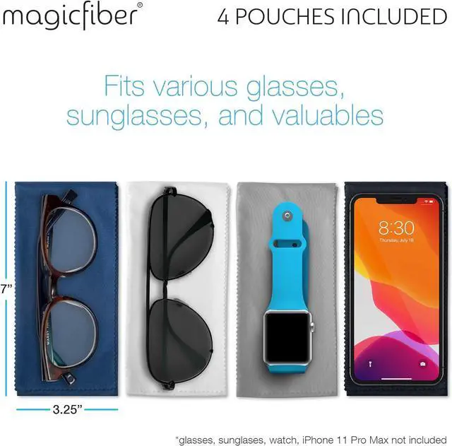 Alt view image 2 of 7 - MagicFiber Soft Microfiber Glasses & Sunglasses Pouch Case, Eyeglass Bag | Built-In Cleaning Cloth, Slim Eye Sleeve or Jacket for Men & Women, Reading Glasses
