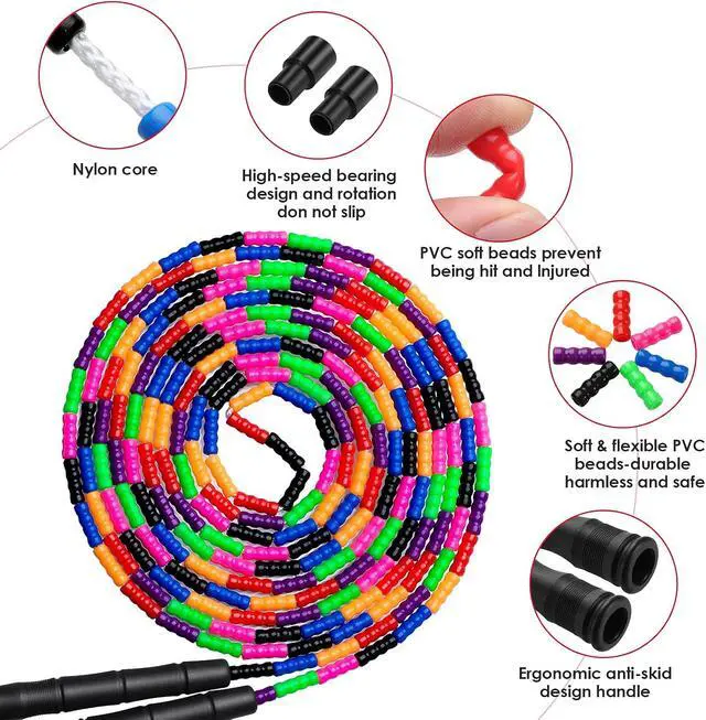 Alt view image 2 of 5 - Double Dutch Jump Rope Long Jump Rope 16 FT 1 Pack/2 Pack, Adjustable Soft Beaded Diy Jump Rope for Kids Adult Long Enough for 5-6 Jumpers