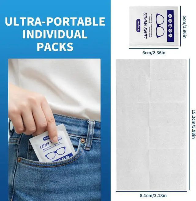 Alt view image 3 of 7 - Lens Cleaning Wipes, 220 Count Individually Wrapped Pre-Moistened, Quick-Drying for Eyeglasses, Sunglasses, Camera Lenses | Portable for Travel & Office