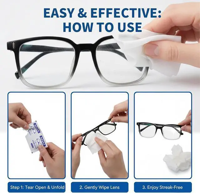 Alt view image 7 of 7 - Lens Cleaning Wipes, 220 Count Individually Wrapped Pre-Moistened, Quick-Drying for Eyeglasses, Sunglasses, Camera Lenses | Portable for Travel & Office