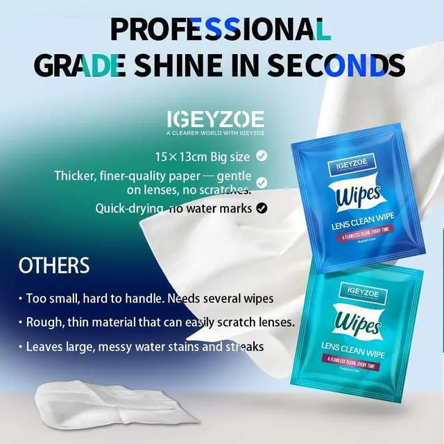 Alt view image 2 of 7 - 220 PCS Lens Wipes for Eyeglasses, Individually Wrapped Pre-moistened Cleaning Wipes, Scratch-Free Streak-Free Formula for Sunglasses Camera Lens Goggles, Portable Optical Wipes (GREEN-Fragrance Free)