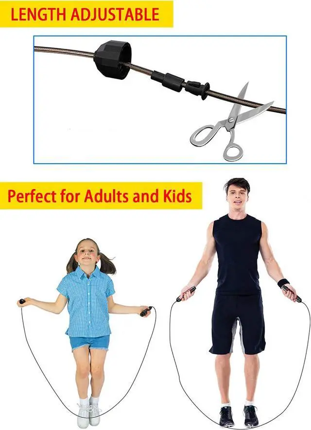 Alt view image 5 of 7 - Jump Rope, Ball Bearings Tangle-Free Rapid Speed Cable Skipping Rope, Adjustable Jumping Ropes for Men, Women and Kids - 2 Pack