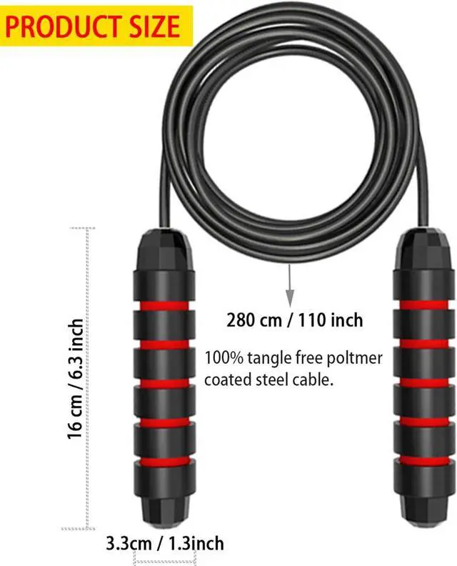Alt view image 6 of 7 - Jump Rope, Ball Bearings Tangle-Free Rapid Speed Cable Skipping Rope, Adjustable Jumping Ropes for Men, Women and Kids - 2 Pack