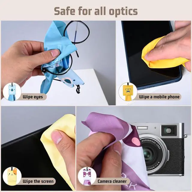 Alt view image 3 of 5 - SEIBER Microfiber Glasses Cleaning Cloth with Pouch,Cute Pattern 6 Pack | Eye Glass Clothes for Eyeglass,Camera Lens,Phone & Screen,with Keychain,Portable for travel, home office and car