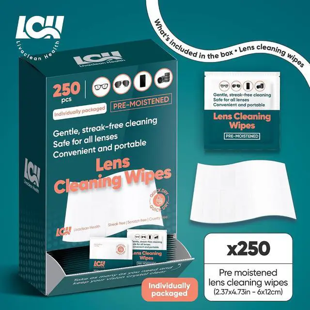Alt view image 2 of 7 - 250 CT Lens Wipes for Eyeglasses - Pre-Moistened, Individually Wrapped Eye Glasses Cleaner Wipes - Streak-Free & Scratch-Free Glasses Wipes for Sunglasses, Camera Lenses & Phone Screen Wipes