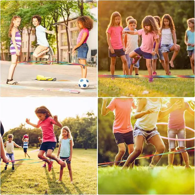 Alt view image 7 of 7 - Cikyner Chinese Jump Rope, 4m Elastic French Skipping with Instructions | 1.5cm Wide Elastic Chinese Ropes Rainbow Band for Indoor and Outdoor Games, Ideal for Gifts for Children on Easter, Birthday