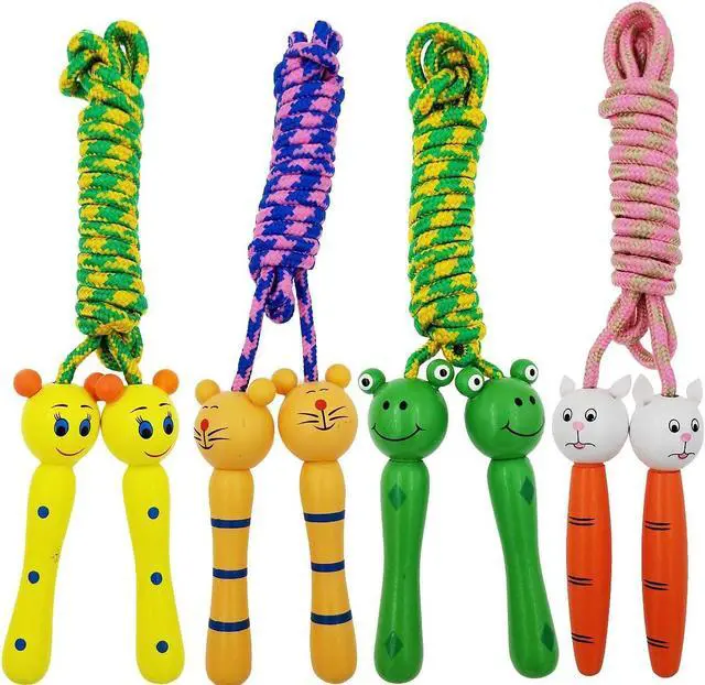 Main image of 4 Pack Jump Rope with Wood Handles for Kids - Skipping Rope Great for Children and Students Outdoor Fun Activity, Party Favor, Recreation and fitness Keeping Fit.