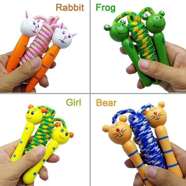 Alt view image 6 of 7 - 4 Pack Jump Rope with Wood Handles for Kids - Skipping Rope Great for Children and Students Outdoor Fun Activity, Party Favor, Recreation and fitness Keeping Fit.