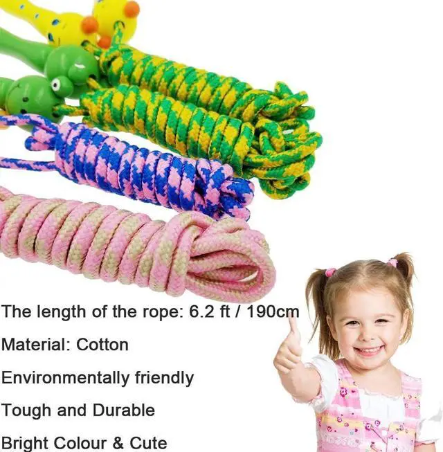 Alt view image 3 of 7 - 4 Pack Jump Rope with Wood Handles for Kids - Skipping Rope Great for Children and Students Outdoor Fun Activity, Party Favor, Recreation and fitness Keeping Fit.