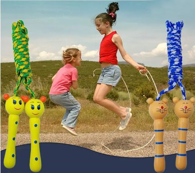 Alt view image 5 of 7 - 4 Pack Jump Rope with Wood Handles for Kids - Skipping Rope Great for Children and Students Outdoor Fun Activity, Party Favor, Recreation and fitness Keeping Fit.