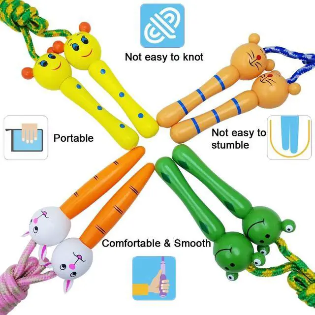 Alt view image 4 of 7 - 4 Pack Jump Rope with Wood Handles for Kids - Skipping Rope Great for Children and Students Outdoor Fun Activity, Party Favor, Recreation and fitness Keeping Fit.