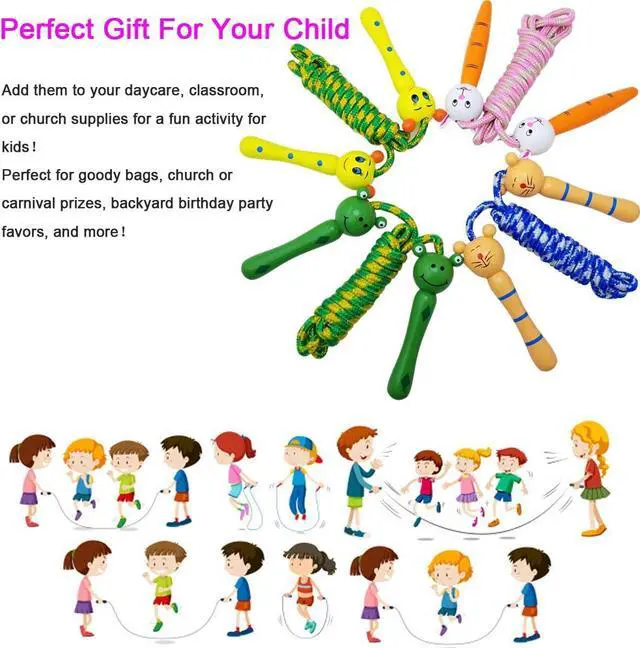 Alt view image 7 of 7 - 4 Pack Jump Rope with Wood Handles for Kids - Skipping Rope Great for Children and Students Outdoor Fun Activity, Party Favor, Recreation and fitness Keeping Fit.