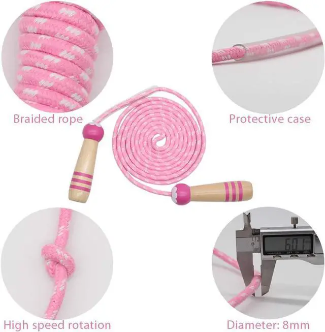 Alt view image 4 of 7 - Jump Rope Kids, 7ft Adjustable Cotton Skipping Rope with Wooden Handle for Boys and Girls Fitness Outdoor Exercise