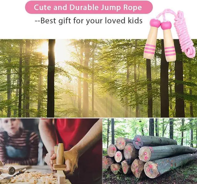 Alt view image 6 of 7 - Jump Rope Kids, 7ft Adjustable Cotton Skipping Rope with Wooden Handle for Boys and Girls Fitness Outdoor Exercise