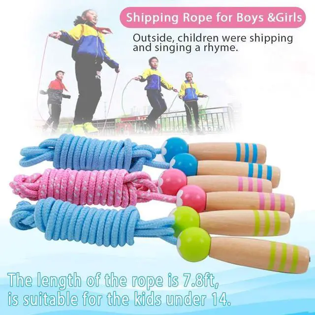Alt view image 7 of 7 - Jump Rope Kids, 7ft Adjustable Cotton Skipping Rope with Wooden Handle for Boys and Girls Fitness Outdoor Exercise