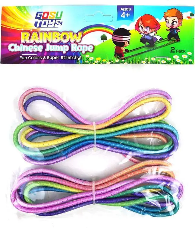 Main image of Rainbow Chinese Jump Ropes Bundle Pack for Kids 2 Pack Jump Ropes Outdoor Indoor Play with 2 GosuToys Stickers