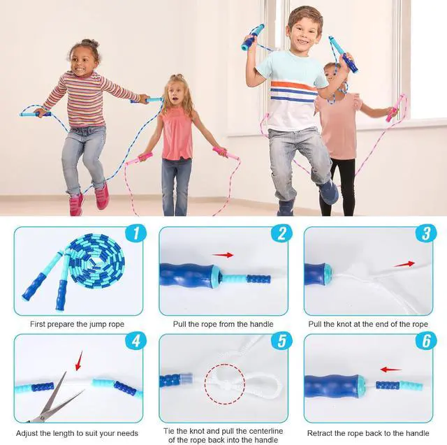 Alt view image 5 of 7 - 2 Pack Jump Rope for Kids, Adjustable Tangle-Free Soft Beaded Skipping Rope, Segmented Soft Beaded Skipping Rope, 9.2 FT Segmented Jumping Rope, Fitness Workout Exercise for Kids, Man, and Women