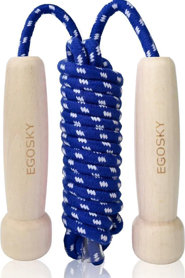 Main image of Jump Rope for Women Men Kids, EGOSKY Adjustable Wooden Handle Skipping Rope for Adult Boys Girls Fitness Exercise Outdoor Activity (Blue)