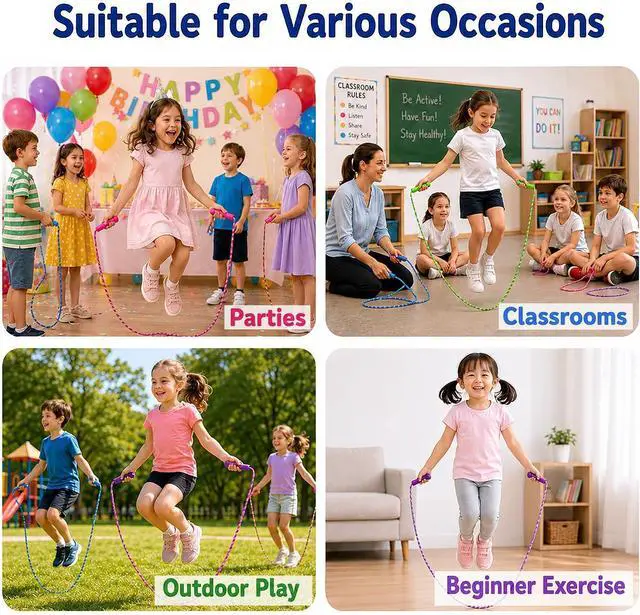 Alt view image 5 of 7 - GiftExpress Adjustable Size Colorful Jump Rope for Kids and Teens - Outdoor Indoor Fun Games Skipping Rope Exercise Fitness Activity and Party Favor