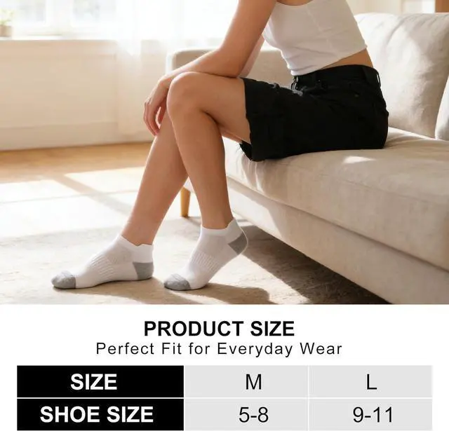 Alt view image 2 of 7 - 8 Pairs Ankle Socks for Women, Low Cut No Show Athletic Socks | Heel Tab, Arch Support, Size 6-8 / 9-11, Lightweight Breathable Running Gym Workout, Sneakers, Trainers, Casual shoes