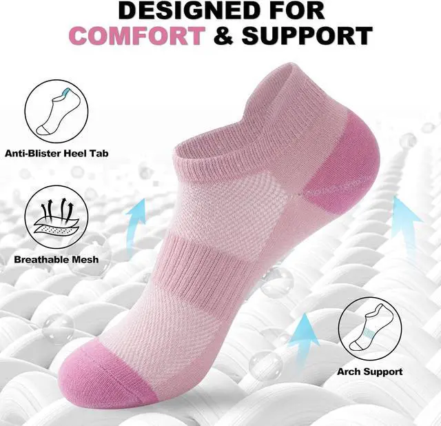 Alt view image 5 of 7 - 8 Pairs Ankle Socks for Women, Low Cut No Show Athletic Socks | Heel Tab, Arch Support, Size 6-8 / 9-11, Lightweight Breathable Running Gym Workout, Sneakers, Trainers, Casual shoes