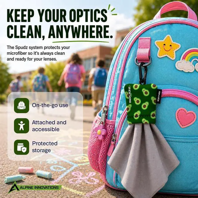 Alt view image 2 of 6 - SPUDZ Classic Microfiber Lens Cleaner Clip-On Pouch, Washable for Binoculars, Scopes, Glasses, Screens | Classic | Black, 6 x 6 Inch
