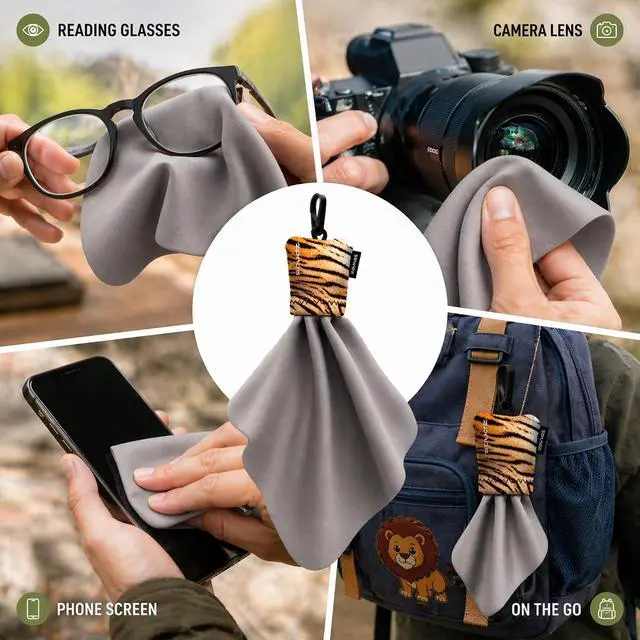 Alt view image 4 of 6 - SPUDZ Classic Microfiber Lens Cleaner Clip-On Pouch, Washable for Binoculars, Scopes, Glasses, Screens | Classic | Black, 6 x 6 Inch