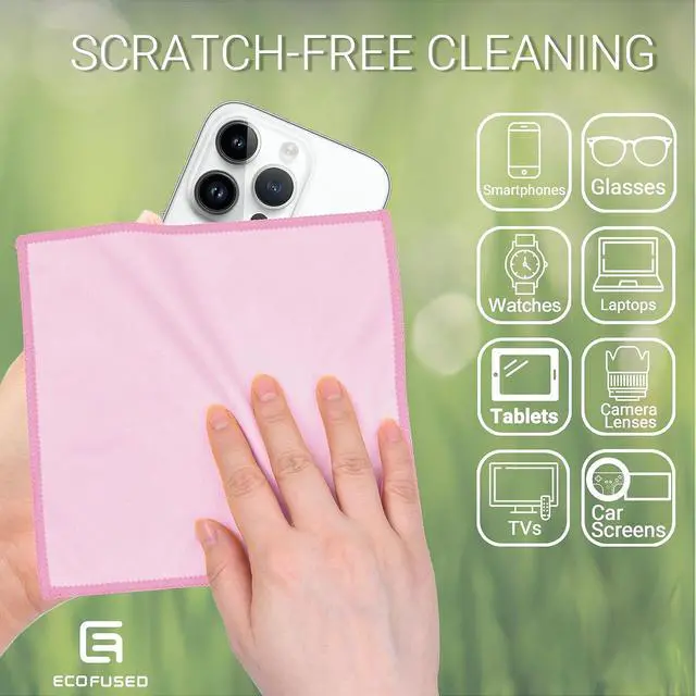Alt view image 3 of 7 - Eco-Fused Microfiber Cleaning Cloths Double-Sided - 5 Pack - 6.6 x 6.2 inch - Microfiber and Suede Cloth for Smartphones, LCD TV, Tablets, Laptop Screens, Camera Lenses (Pink)