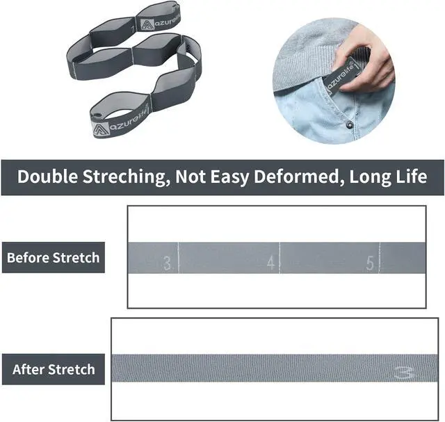Alt view image 2 of 4 - A AZURELIFE Elastic Yoga Stretching Strap, Multi-Loop Stretch Strap for Physical Therapy, Pilates, Yoga, Dance & Gymnastics Exercise and Flexible Pilates Stretch Band