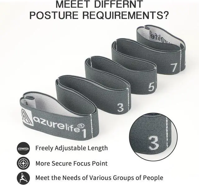 Alt view image 3 of 4 - A AZURELIFE Elastic Yoga Stretching Strap, Multi-Loop Stretch Strap for Physical Therapy, Pilates, Yoga, Dance & Gymnastics Exercise and Flexible Pilates Stretch Band
