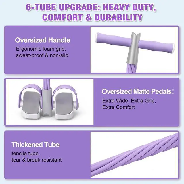 Alt view image 3 of 7 - Upgraded Foot Pedal Resistance Band with Handle, 6-Tube Elastic Resistance Bands for Home Workout, Multifunction Exercise Equipment for Abdomen, Core/ABS, Waist, Arm, Leg