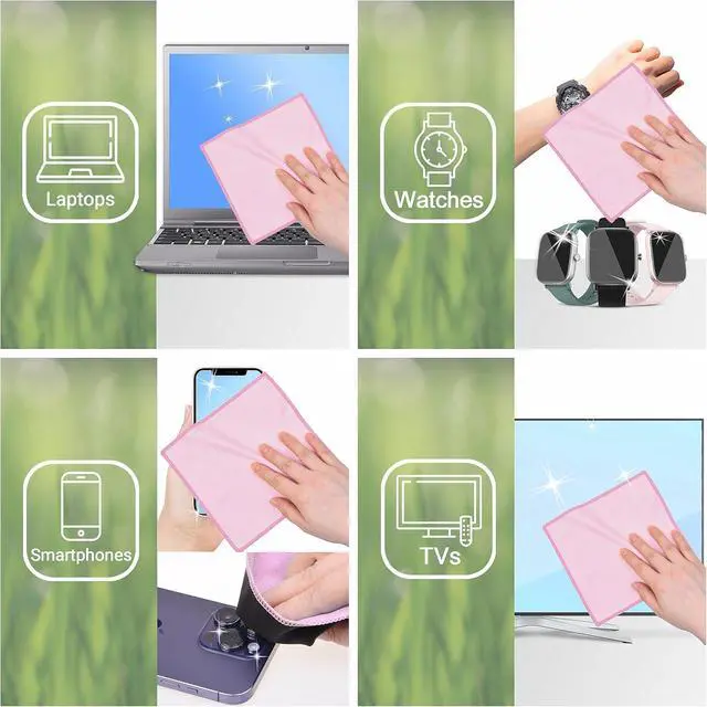 Alt view image 5 of 7 - Eco-Fused Microfiber Cleaning Cloths Double-Sided - 5 Pack - 6.6 x 6.2 inch - Microfiber and Suede Cloth for Smartphones, LCD TV, Tablets, Laptop Screens, Camera Lenses (Pink)