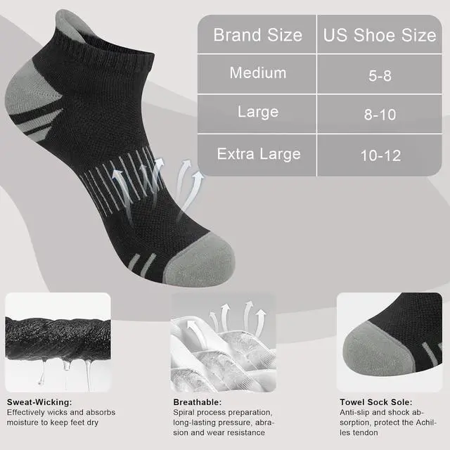 Alt view image 5 of 7 - YSense Ankle Socks for Women 5 Pairs | Low Cut, Arch Suppprt, Casual Athletic Running Socks, Cotton Breathable Moisture Wicking, for Hiking Workout