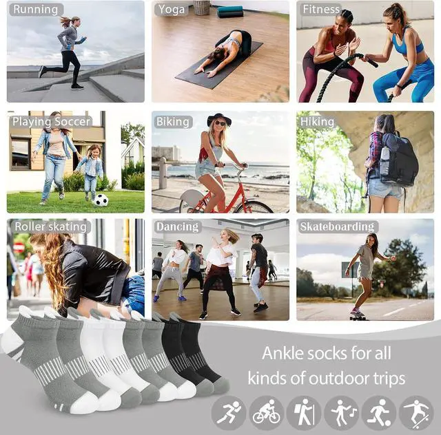 Alt view image 7 of 7 - YSense Ankle Socks for Women 5 Pairs | Low Cut, Arch Suppprt, Casual Athletic Running Socks, Cotton Breathable Moisture Wicking, for Hiking Workout