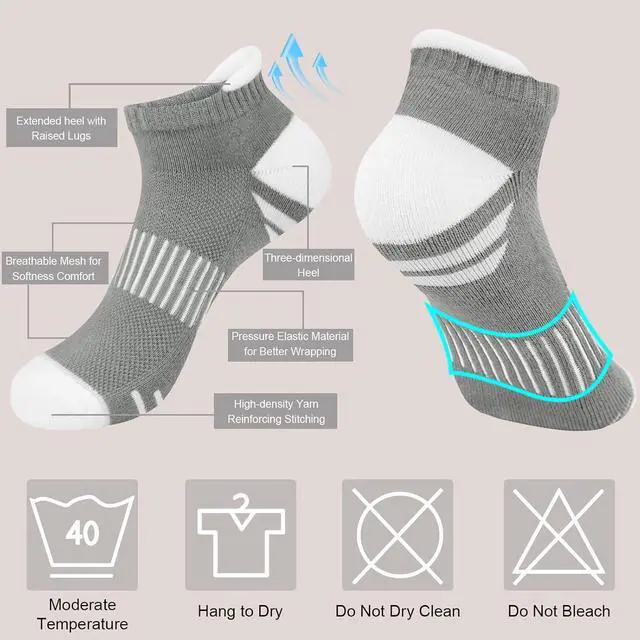 Alt view image 4 of 7 - YSense Ankle Socks for Women 5 Pairs | Low Cut, Arch Suppprt, Casual Athletic Running Socks, Cotton Breathable Moisture Wicking, for Hiking Workout