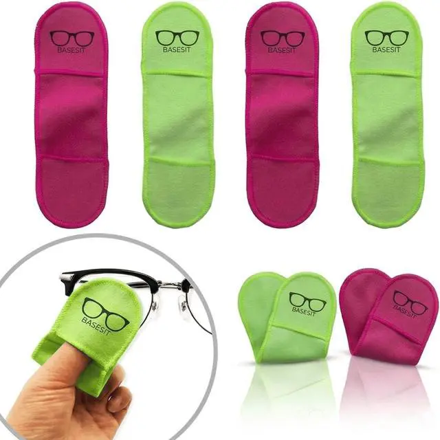 Main image of Finger Grip Eyeglass Cleaner (4 Pack) Premium Microfiber Glasses Cleaning Cloth for Eyeglasses, Sunglasses, Phone Screen & Camera Lens (Rose/Green)