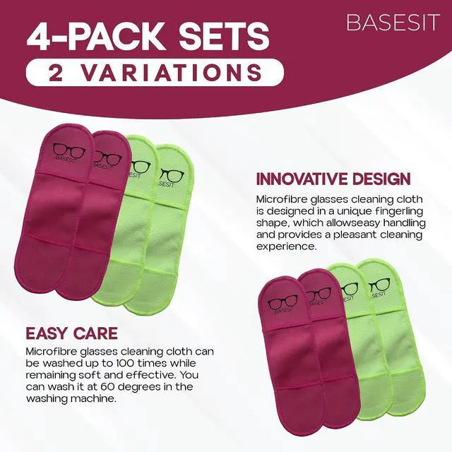 Alt view image 3 of 7 - Finger Grip Eyeglass Cleaner (4 Pack) Premium Microfiber Glasses Cleaning Cloth for Eyeglasses, Sunglasses, Phone Screen & Camera Lens (Rose/Green)