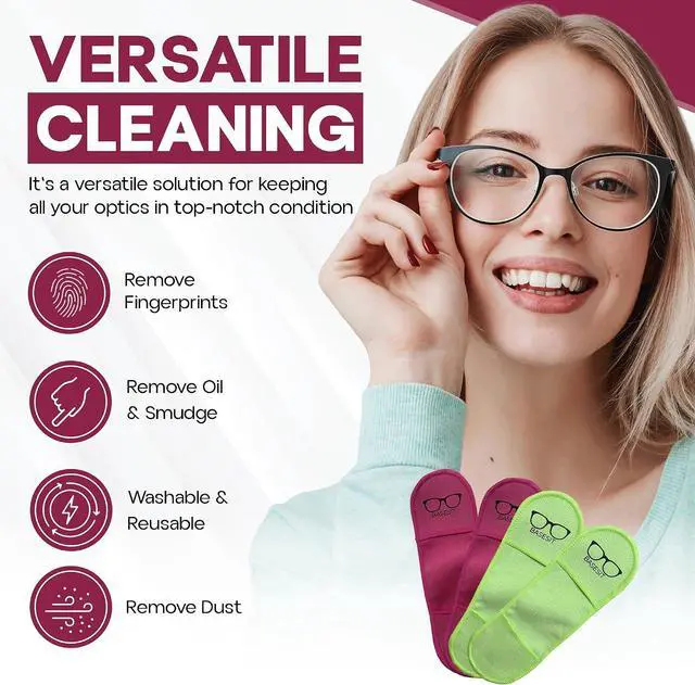Alt view image 6 of 7 - Finger Grip Eyeglass Cleaner (4 Pack) Premium Microfiber Glasses Cleaning Cloth for Eyeglasses, Sunglasses, Phone Screen & Camera Lens (Rose/Green)