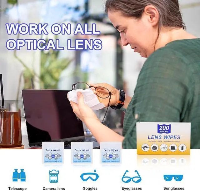 Alt view image 2 of 7 - Lens Wipes for Eyeglasses,Eyeglass erasers are packed separatelyGlasses cleaner for cleaning glasses, camera lenses, sunglasses, mobile phone screens, goggles, etc. (200 pieces)