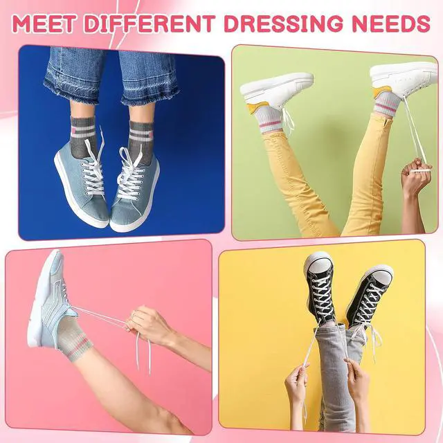 Alt view image 2 of 7 - Jspupifip Girls Crew Athletic Socks | Cute Socks with Retro Stripes Hearts Cartoon Patterns for Running Sport Outdoor