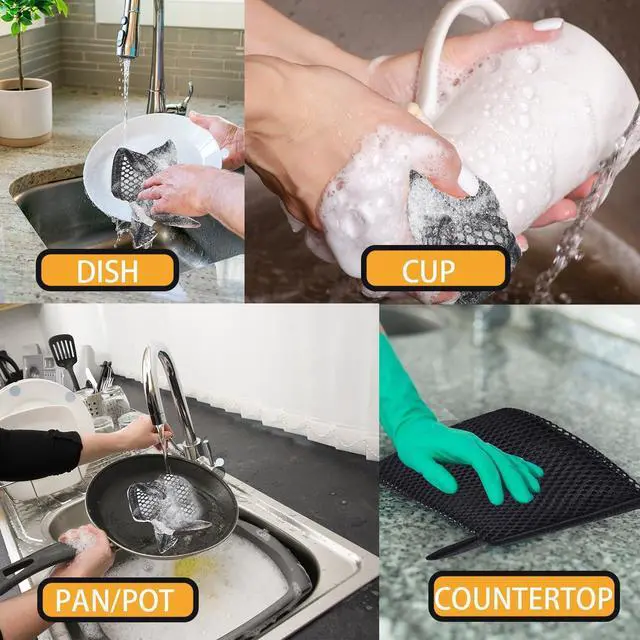 Alt view image 3 of 7 - Premium Mesh Dish Cloths for Kitchen, Quick Drying Kitchen Dish Washing Net and Scrubber, Order-Free Dish Rags for Washing Dishes Black 12X12 6 Pack