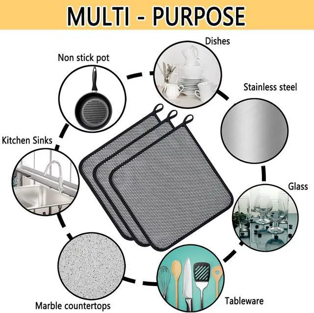 Alt view image 4 of 7 - Premium Mesh Dish Cloths for Kitchen, Quick Drying Kitchen Dish Washing Net and Scrubber, Order-Free Dish Rags for Washing Dishes Black 12X12 6 Pack