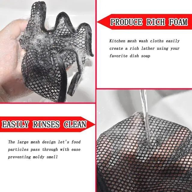 Alt view image 5 of 7 - Premium Mesh Dish Cloths for Kitchen, Quick Drying Kitchen Dish Washing Net and Scrubber, Order-Free Dish Rags for Washing Dishes Black 12X12 6 Pack