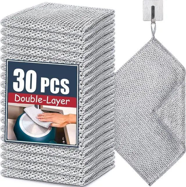 Main image of Navona 30 Pcs New Upgrade Steel Wire Dishcloth,Double-Layer Steel Wire Cleaning Cloth,Powerful Cleaning Non-Scratch Wire Dishcloth Rag for Cookware, Sinks, Dishes, Stove Tops