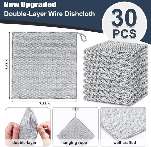 Alt view image 2 of 7 - Navona 30 Pcs New Upgrade Steel Wire Dishcloth,Double-Layer Steel Wire Cleaning Cloth,Powerful Cleaning Non-Scratch Wire Dishcloth Rag for Cookware, Sinks, Dishes, Stove Tops